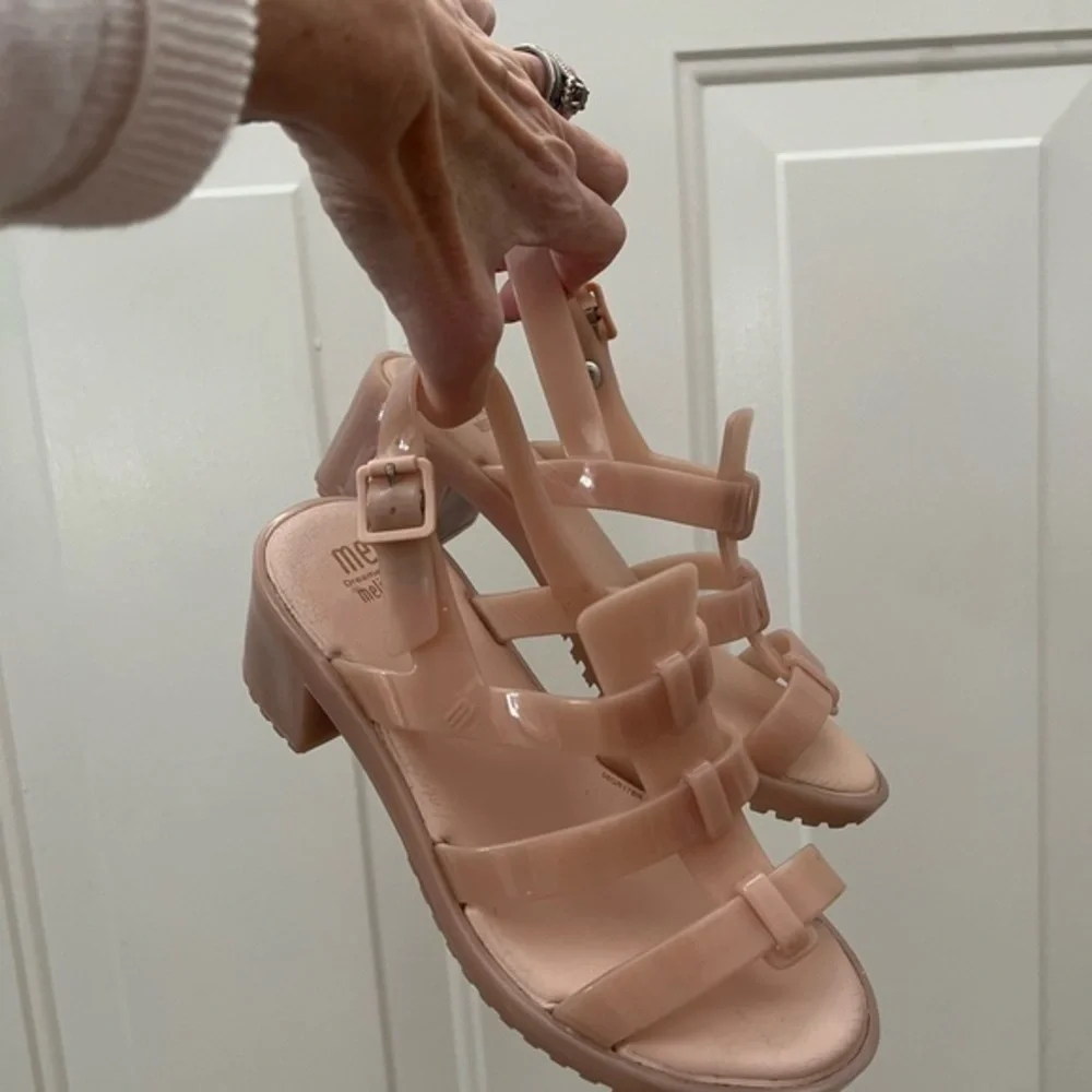 Mel Dreamed by Melissa Blush Gel Sandals with Block Heels